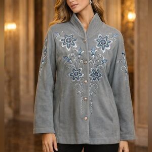 Bob Mackie Gray Floral Embroidered Blazer
